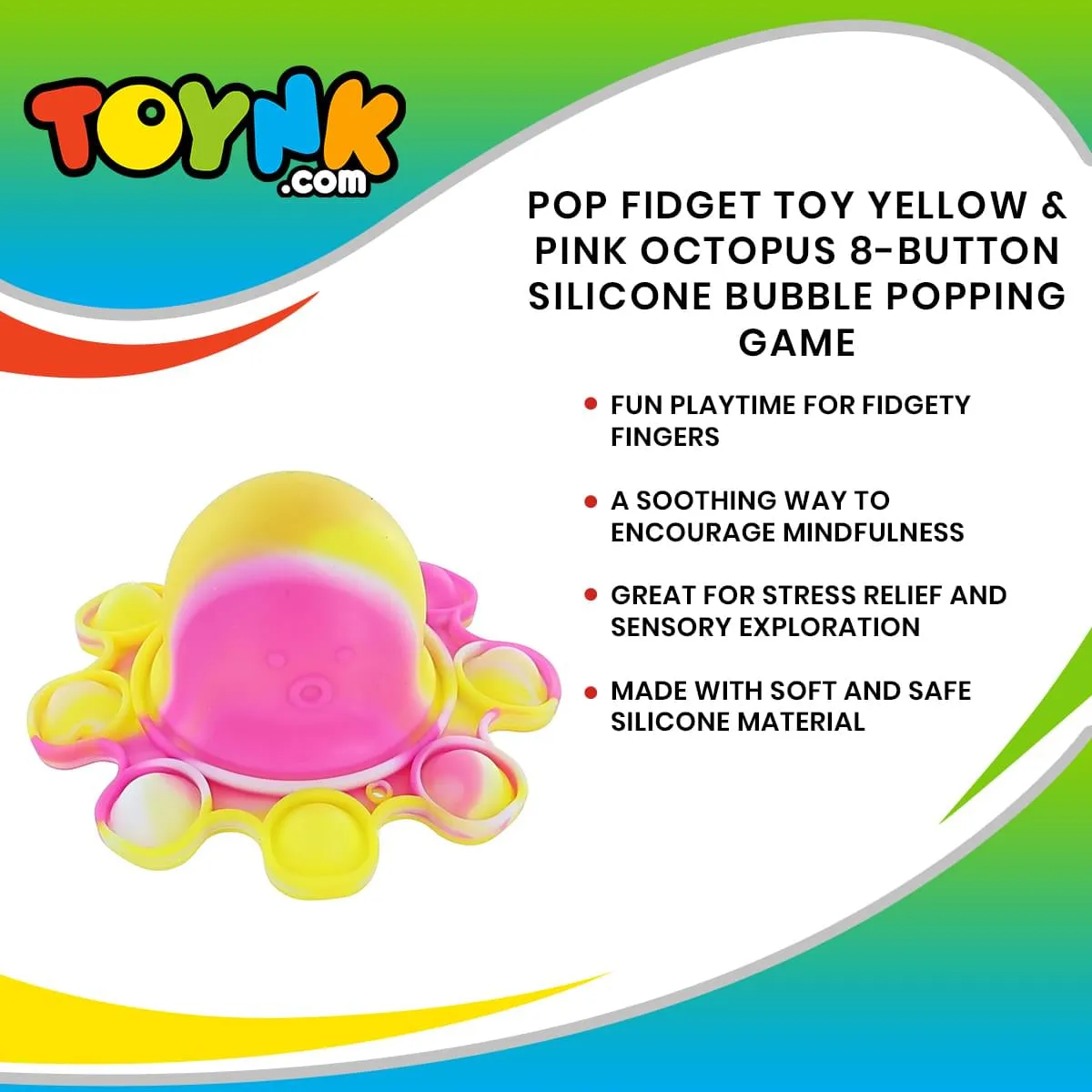 Pop Fidget Toy Yellow & Pink Octopus 8-Button Silicone Bubble Popping Game