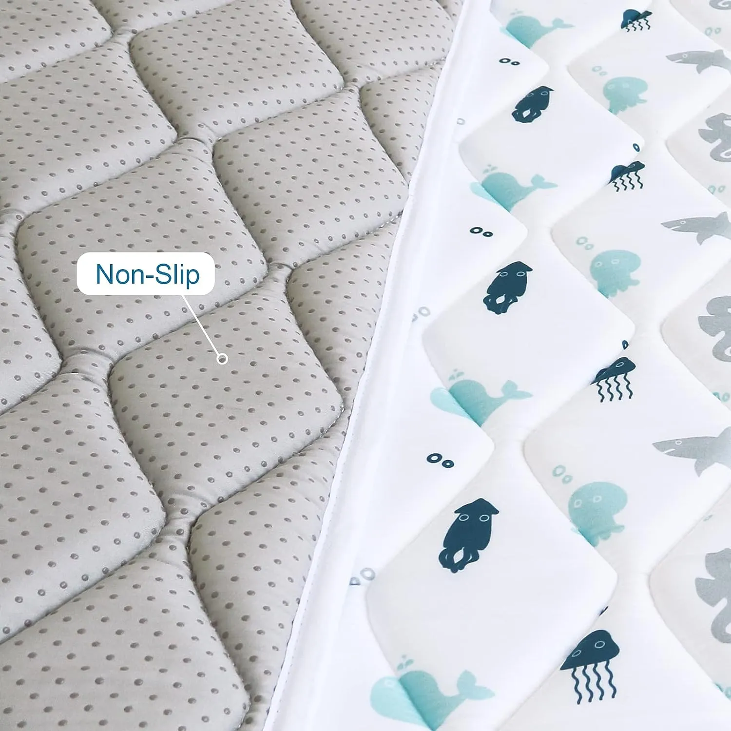 Premium Foam Baby Play Mat | Playpen Mat - Square 59'' x 59'', Thicker and Non-Toxic Crawling Mat for Infant & Toddler, White Ocean
