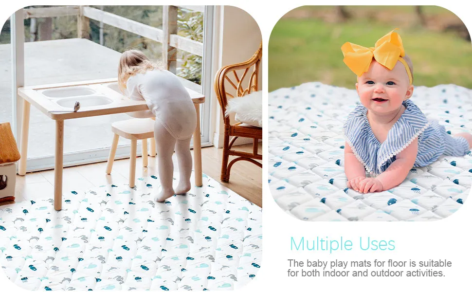 Premium Foam Baby Play Mat | Playpen Mat - Square 59'' x 59'', Thicker and Non-Toxic Crawling Mat for Infant & Toddler, White Ocean