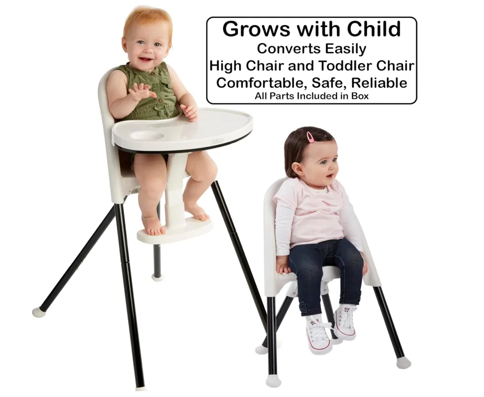 Primo Cozy Tot Deluxe Convertible Folding High Chair & Toddler Chair - Black, Black/White, 14x18x23.6 Inch (Pack of 1)