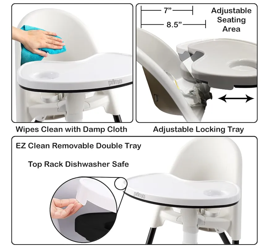Primo Cozy Tot Deluxe Convertible Folding High Chair & Toddler Chair - Black, Black/White, 14x18x23.6 Inch (Pack of 1)