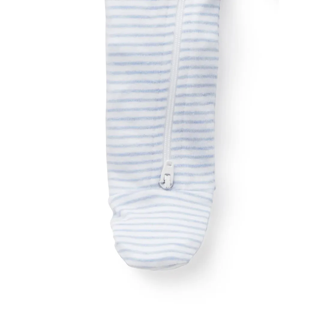 Purebaby Organic Zip Growsuit - Pale Blue Melange Stripe
