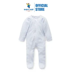 Purebaby Organic Zip Growsuit - Pale Blue Melange Stripe