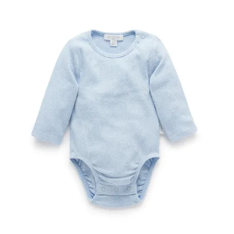 Ribbed Bodysuit Long Sleeve - Pale Blue Melange
