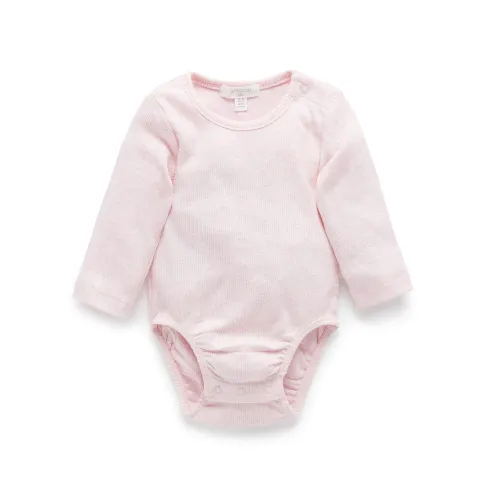 Ribbed Bodysuit Long Sleeve - Pale Pink Melange