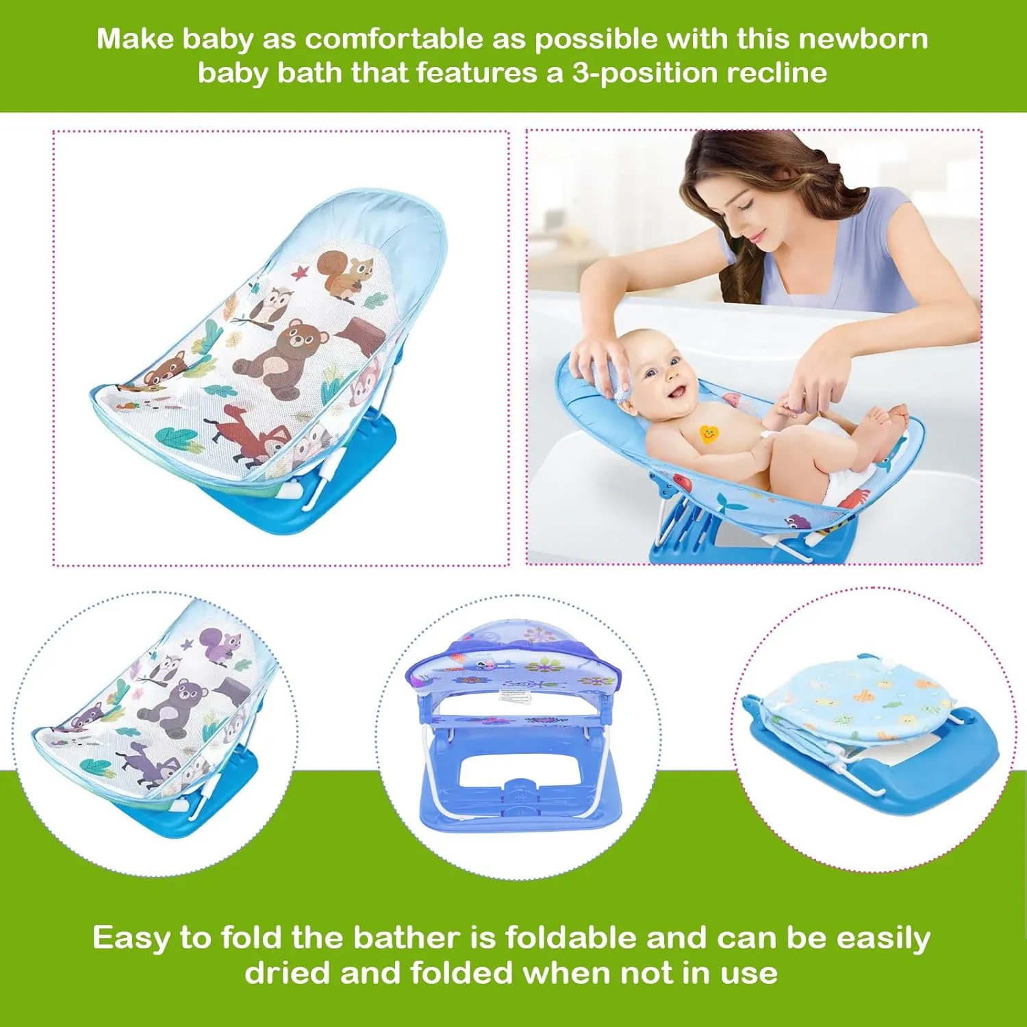 Safe-O-Kid® Owl Print Baby Bather- Blue