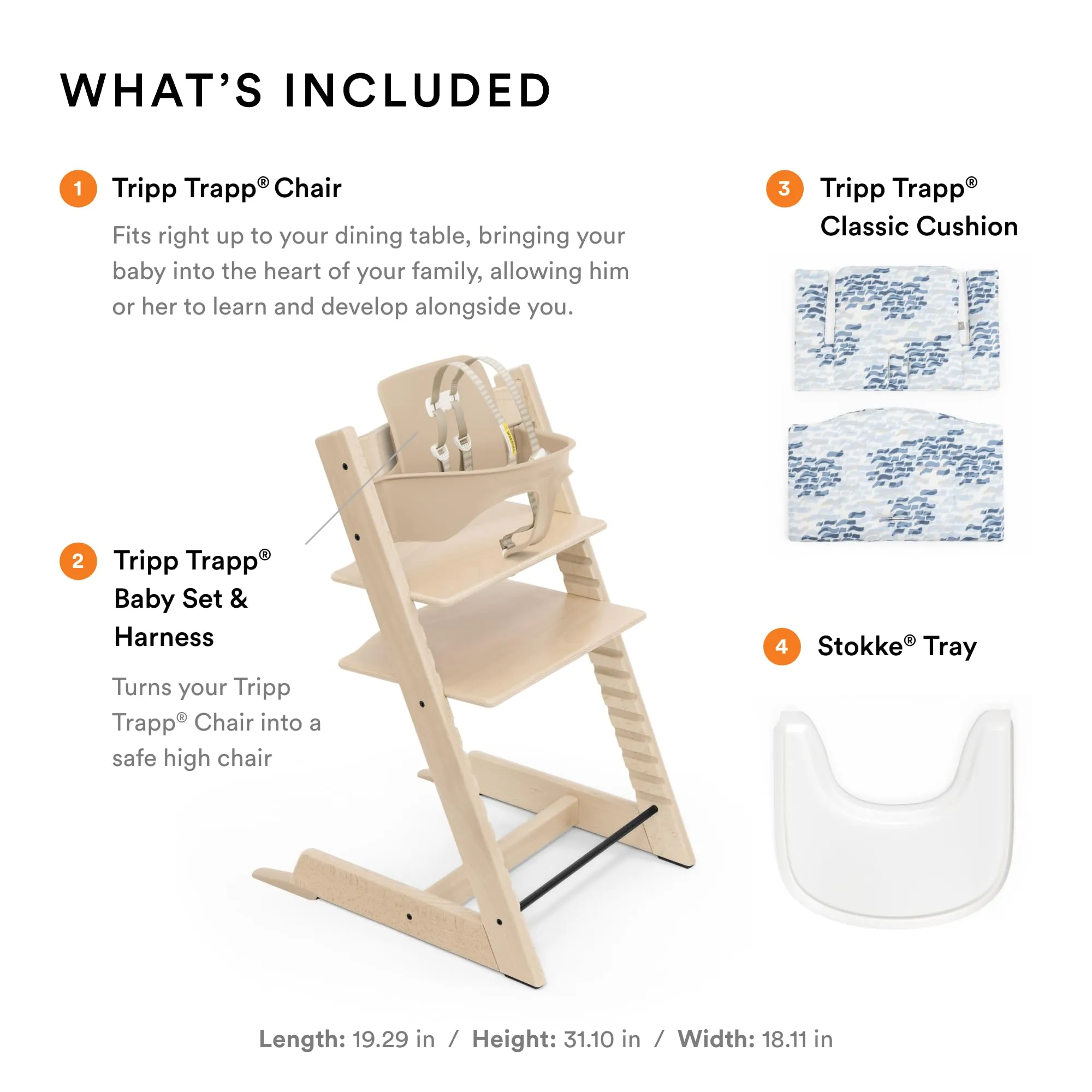 Stokke: Tripp Trapp Adjustable Chair with Cushion - Convertible, Comfortable & Ergonomic