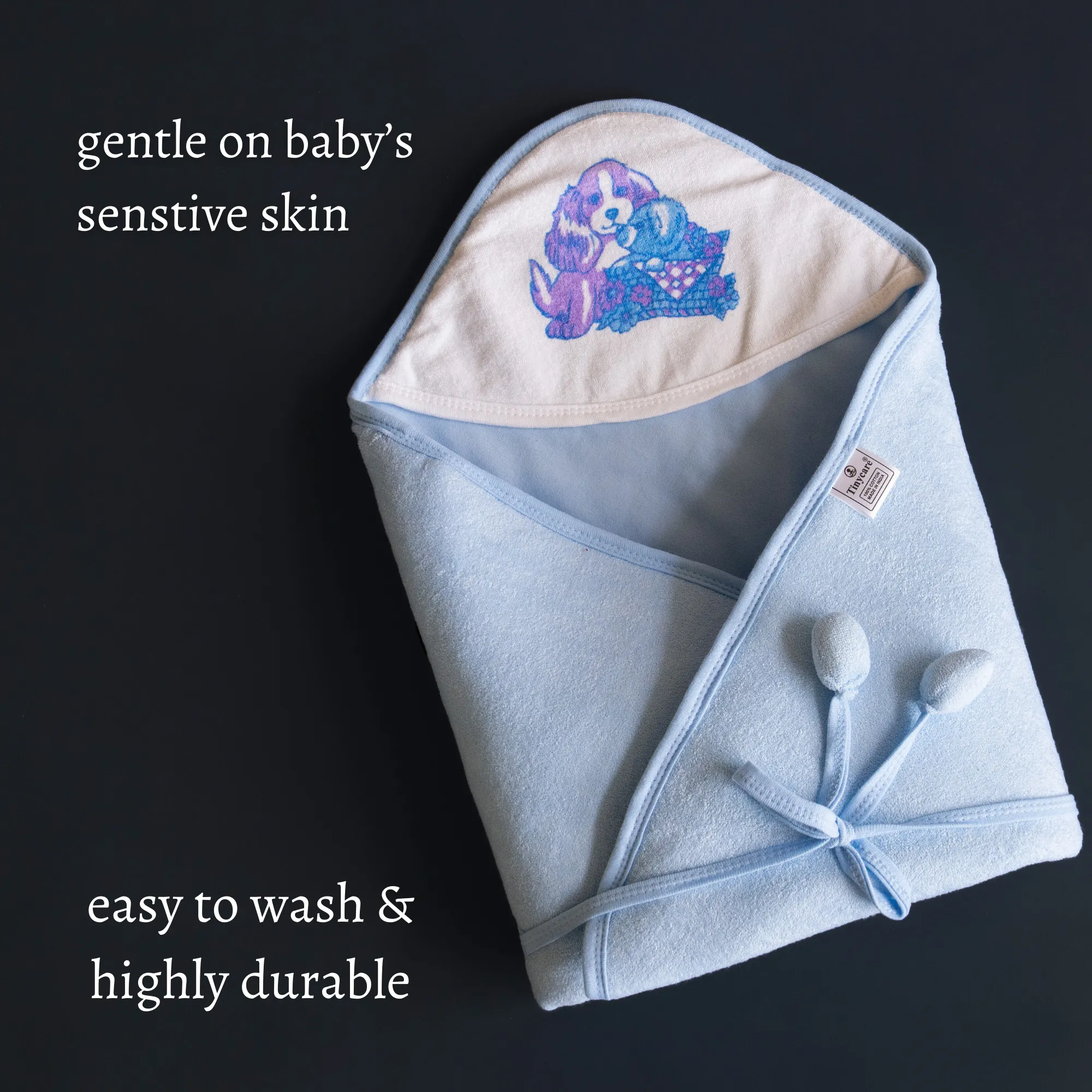 Tinycare Parachute Print Plain Hooded Terry Baby Wrapper