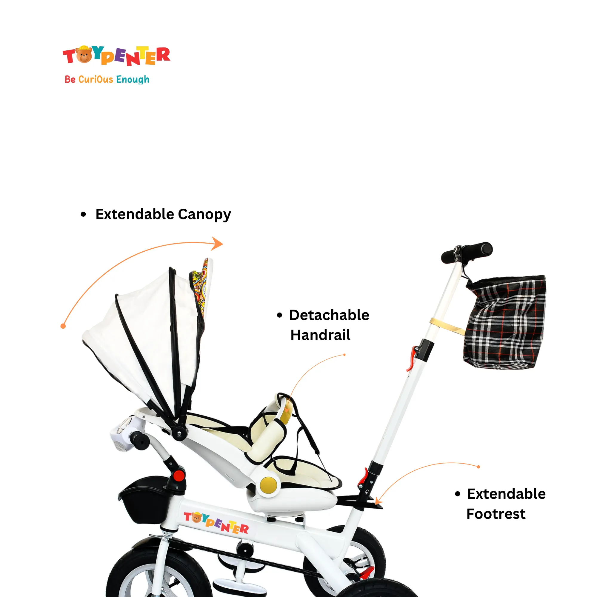 TOYPENTER 3 in 1 Baby Stroller/Kids Tricycle with Removable Canopy, Parental Adjust Push Handle for Kids | Boys | Girls Age 0 Months - 5 Years