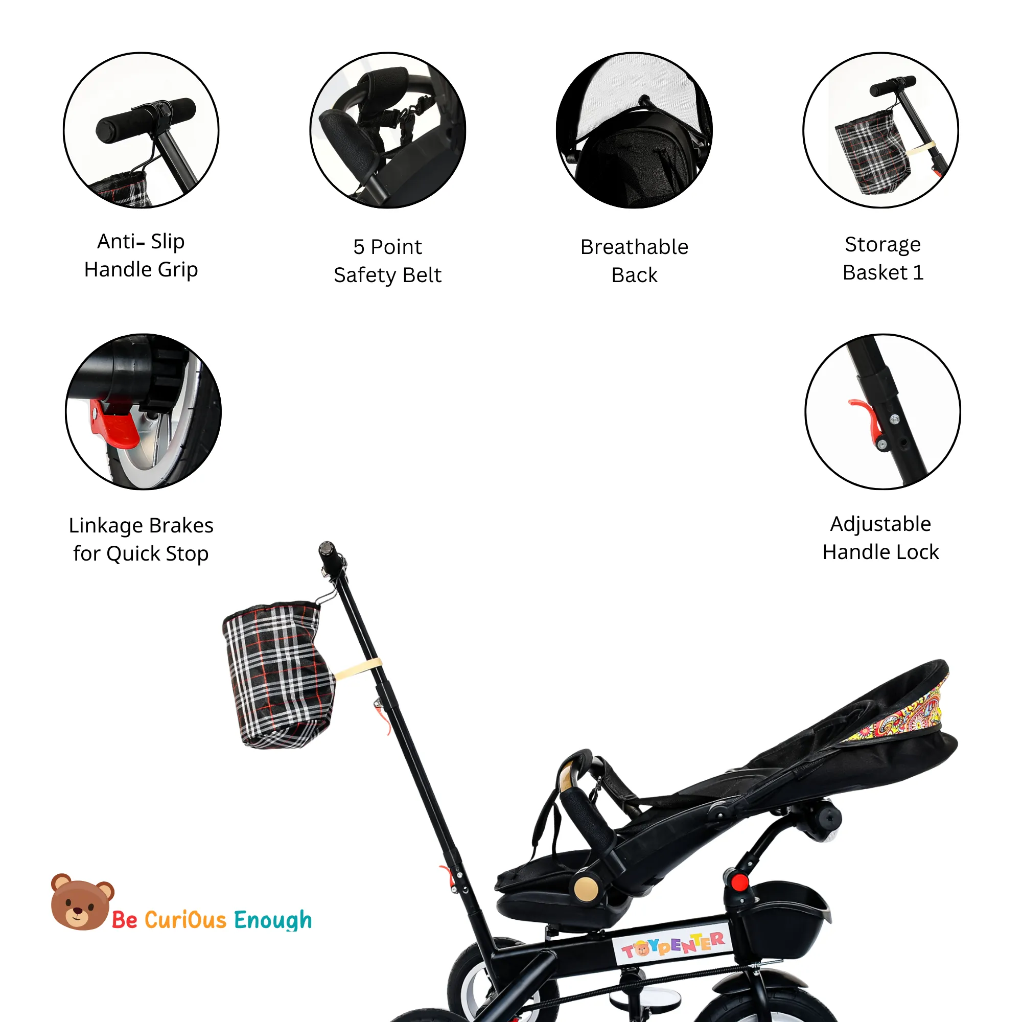 TOYPENTER 3 in 1 Baby Stroller/Kids Tricycle with Removable Canopy, Parental Adjust Push Handle for Kids | Boys | Girls Age 0 Months - 5 Years