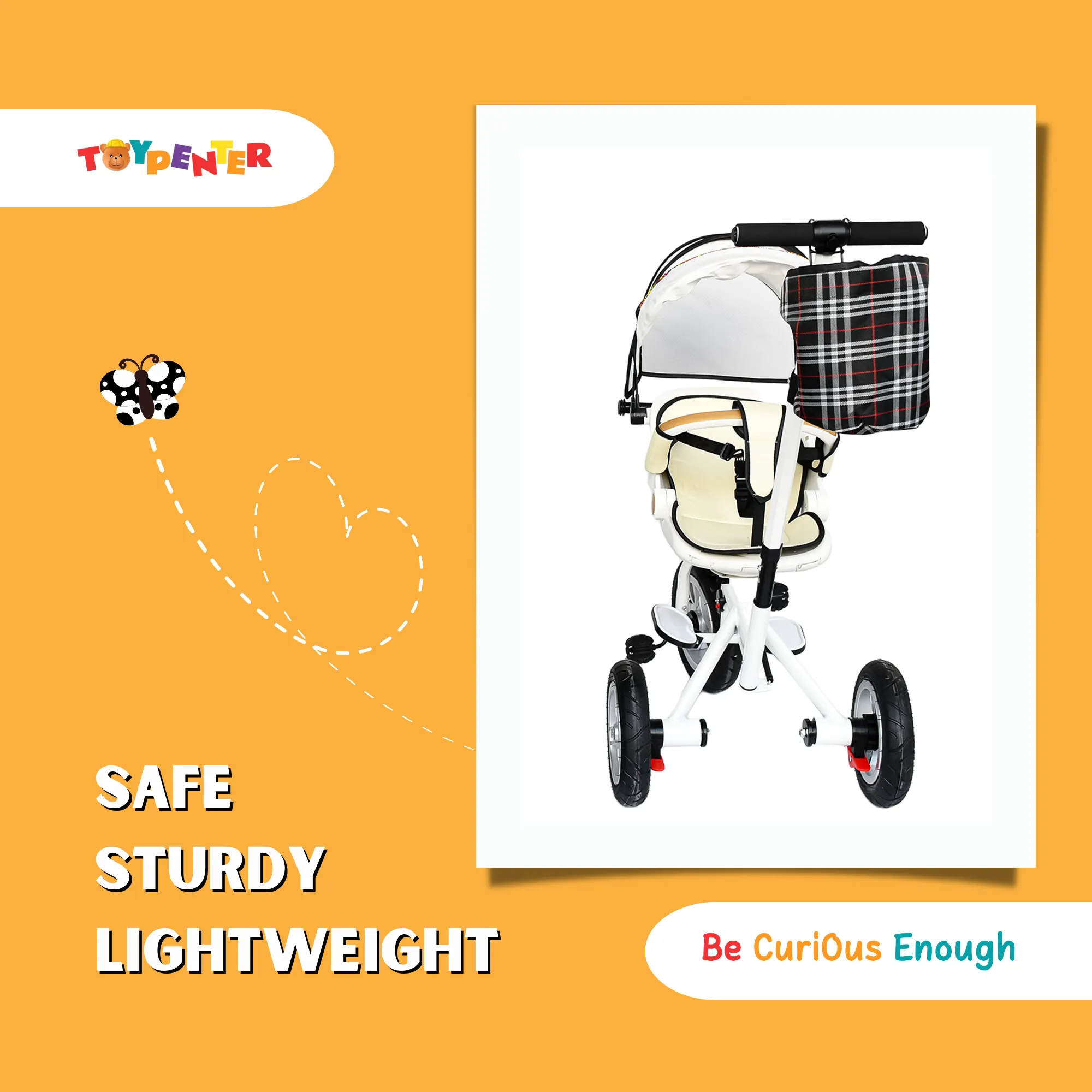 TOYPENTER 3 in 1 Baby Stroller/Kids Tricycle with Removable Canopy, Parental Adjust Push Handle for Kids | Boys | Girls Age 0 Months - 5 Years