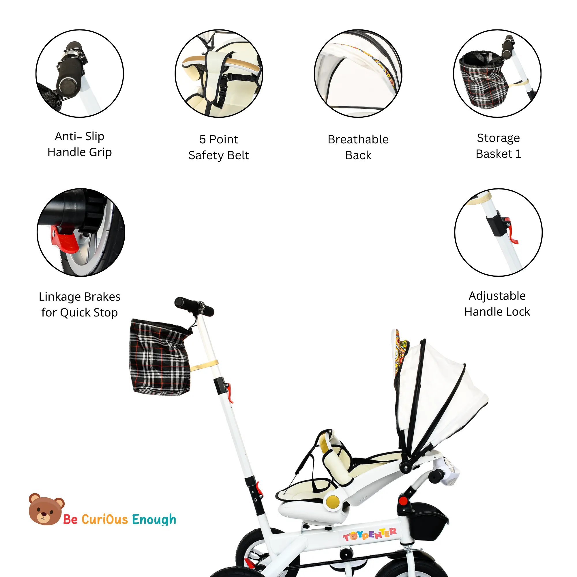 TOYPENTER 3 in 1 Baby Stroller/Kids Tricycle with Removable Canopy, Parental Adjust Push Handle for Kids | Boys | Girls Age 0 Months - 5 Years